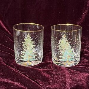 NEW Spode Double Old Fashioned Christmas Tree Gold Rim Replacement Glasses